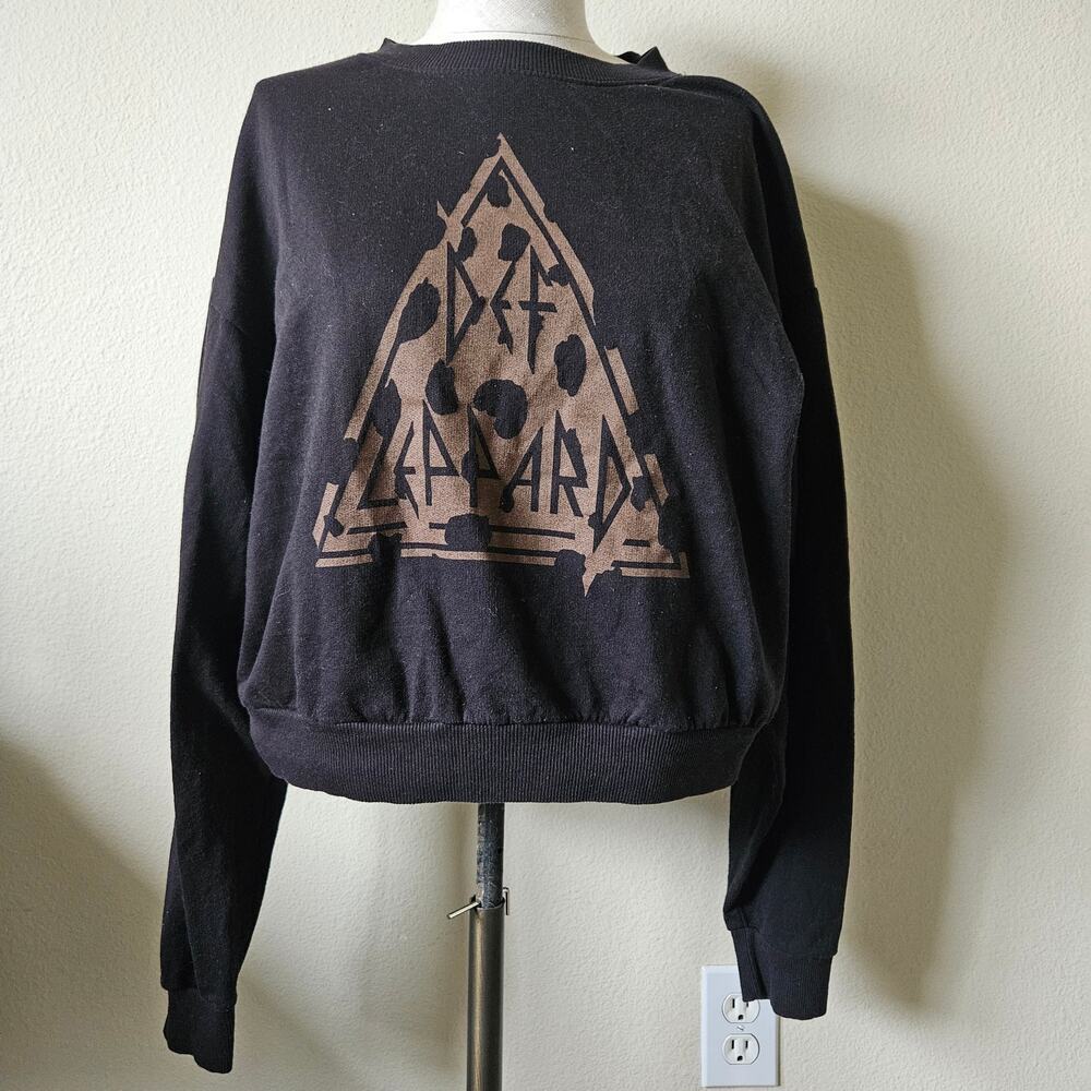 Def Leopard Crop Crewneck Sweater Black Large